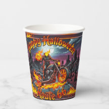 Fröhliche Halloween Route 66 Biker-Papierbecher
