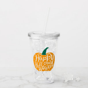 Fröhliche Halloween-Schrift auf geschnitztem Kürbi Acryltrinkbecher