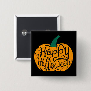 Fröhliche Halloween-Schrift auf geschnitztem Kürbi Button