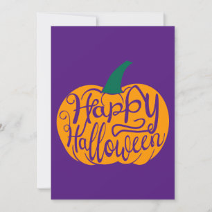 Fröhliche Halloween-Schrift auf geschnitztem Kürbi Feiertagskarte