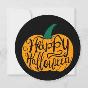 Fröhliche Halloween-Schrift auf geschnitztem Kürbi Feiertagskarte