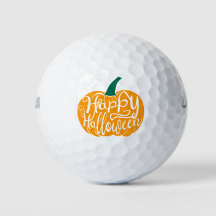 Fröhliche Halloween-Schrift auf geschnitztem Kürbi Golfball