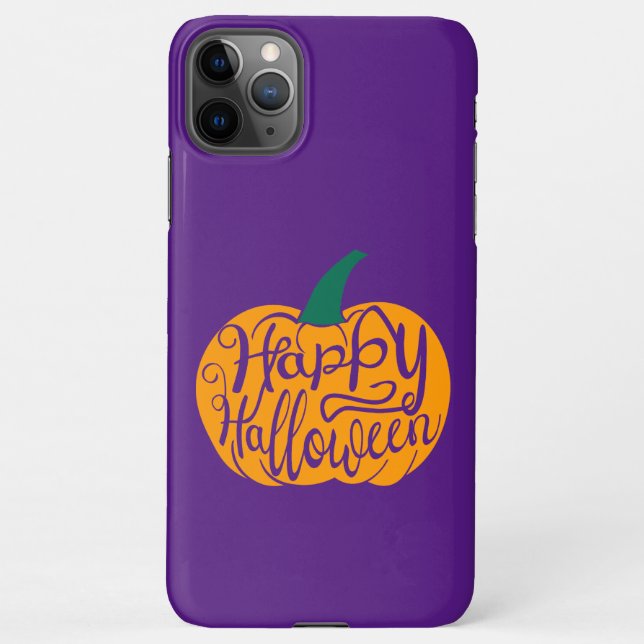 Fröhliche Halloween-Schrift auf geschnitztem Kürbi iPhone Hülle (Rückseite)