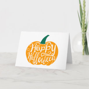 Fröhliche Halloween-Schrift auf geschnitztem Kürbi Karte
