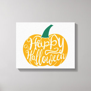 Fröhliche Halloween-Schrift auf geschnitztem Kürbi Leinwanddruck