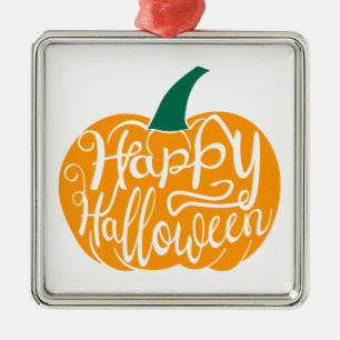 Fröhliche Halloween-Schrift auf geschnitztem Kürbi Ornament Aus Metall
