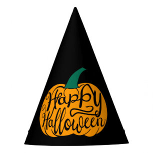 Fröhliche Halloween-Schrift auf geschnitztem Kürbi Partyhütchen