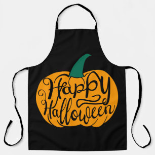 Fröhliche Halloween-Schrift auf geschnitztem Kürbi Schürze