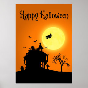 Fröhliche Halloween-Silhouette Landschaft Poster