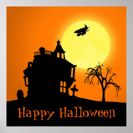 Fröhliche Halloween-Silhouette Landschaft Poster