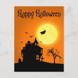 Fröhliche Halloween-Silhouette Landschaft Postkarte