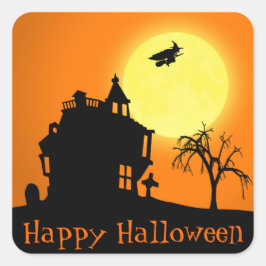 Fröhliche Halloween-Silhouette Landschaft Quadratischer Aufkleber