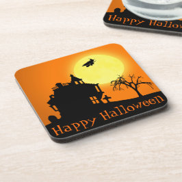 Fröhliche Halloween-Silhouette Landschaft Untersetzer
