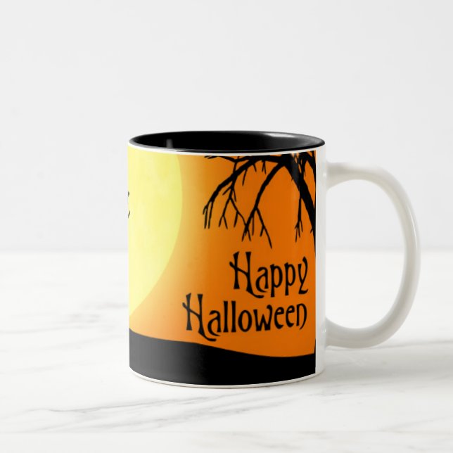 Fröhliche Halloween-Silhouette Landschaft Zweifarbige Tasse (Rechts)