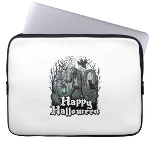 Fröhliche Halloween-Skelett-Laterne Schwarze Katze Laptopschutzhülle
