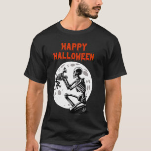 Fröhliche Halloween-Skelettkatze Vollmond Niedlich T-Shirt