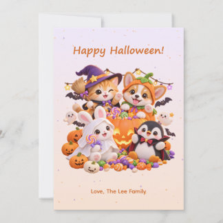 Fröhliche Halloween süße Tierkostüm Party Karte