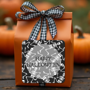 Fröhliche Halloween tanzende Skelette Quadratischer Aufkleber