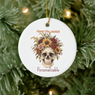 Fröhliche Halloween-Totenkopf-Herbstblumenanordnun Keramik Ornament