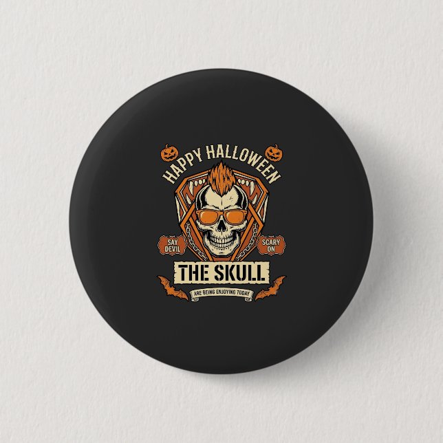 Fröhliche Halloween-Totenkopf-Mohawk-Sonnenbrille  Button (Vorderseite)