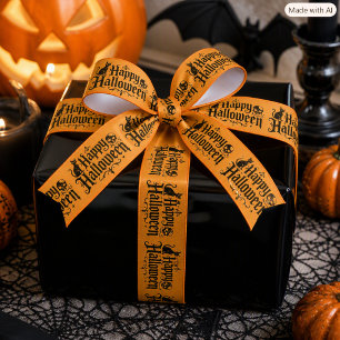 Fröhliche Halloween-Typografie Orange & Schwarz Satinband