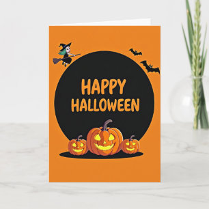 Fröhliche Halloween-Verzauberin Flugkarte Karte