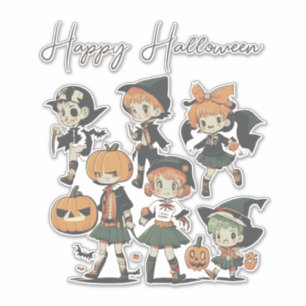 Fröhliche Halloween-Vintage-Kinder-Illustration  Aufkleber