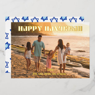 Fröhliche Hanukkah-Grußkarte Moderne Familienfoto Folien Feiertagskarte