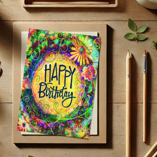 Fröhliche Happy Birthday Lustige Gelbe Blumen Karte
