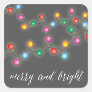 Fröhliche & helle bunte Weihnachtslichter Feiertag Quadratischer Aufkleber
