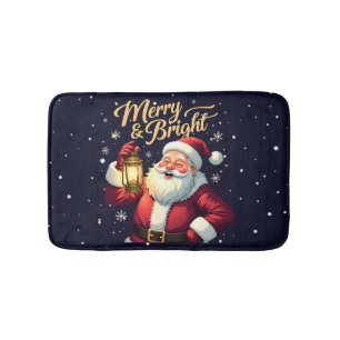 Fröhliche, helle Illustration von Santa Claus mit  Badematte