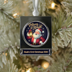 Fröhliche, helle Illustration von Santa Claus mit Banner-Ornament Silber
