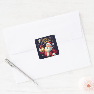 Fröhliche, helle Illustration von Santa Claus mit  Quadratischer Aufkleber