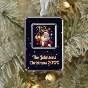 Fröhliche, helle Illustration von Santa Claus mit Rahmen-Ornament Silber