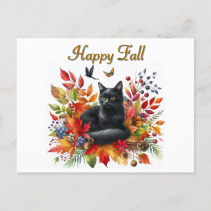 Fröhliche Herbstsaison-Schwarze-Katze-Postkarte Postkarte