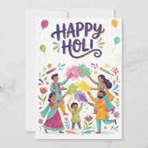 Fröhliche Holi-Grußkarte - Familienfarbenfest