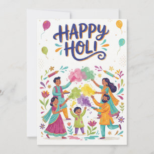 Fröhliche Holi-Grußkarte - Familienfarbenfest Feiertagskarte