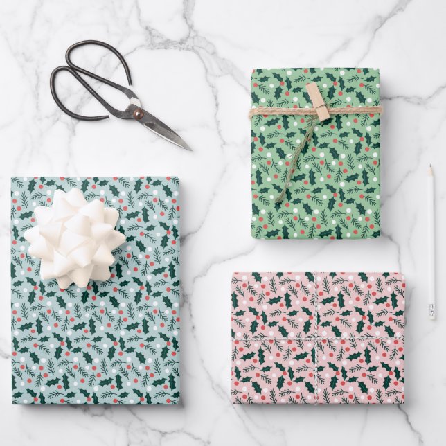 Fröhliche Holly-Tage Geschenkpapierbögen Geschenkpapier Set (Vorderseite)