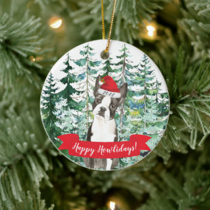 Fröhliche Howlidays Boston Terrier Hund Weihnachts Keramik Ornament