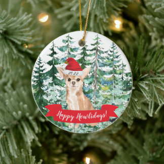 Fröhliche Howlidays Chihuahua-Hund-Weihnachtsbaums Keramik Ornament
