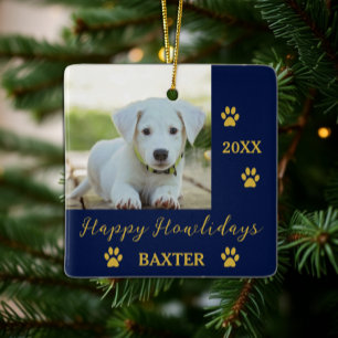 Fröhliche Howlidays Hunde-Foto Weihnachten Keramikornament
