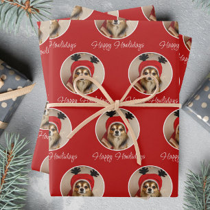 Fröhliche Howlidays Roter Hund Haustier Foto Geschenkpapier Set