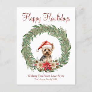 Fröhliche Howlidays Süßer Yorkie Hund Feiertagspostkarte