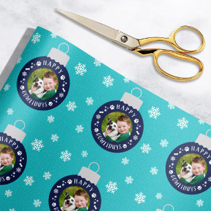 Fröhliche Howlidays Türkis Individuelles Hunde-Fot Geschenkpapier