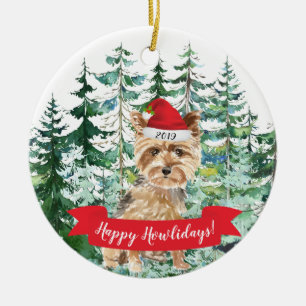 Fröhliche Howlidays Yorkshire Terrier Hund Weihnac Keramik Ornament