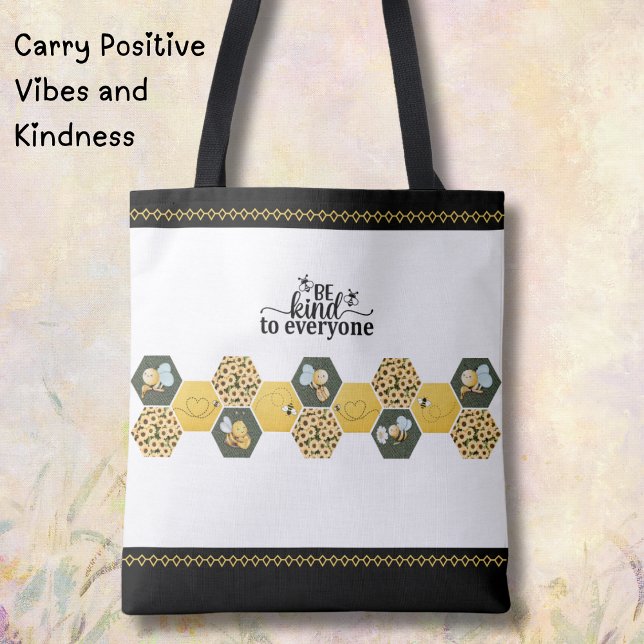 Fröhliche Hummel "Sei nett" Sonnenblumen-Markttasc (This Bumble Bee Bag is perfect for those who love modern cottagecore and spreading positivity)