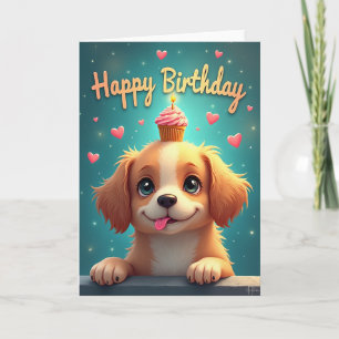 Fröhliche Hund-Geburtstagskarte mit Cupcake Karte