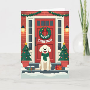 Fröhliche Hunde-Tür-Weihnachtskarte Karte