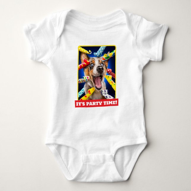 Fröhliche Hundeparty-Tröten Baby Strampler (Vorderseite)