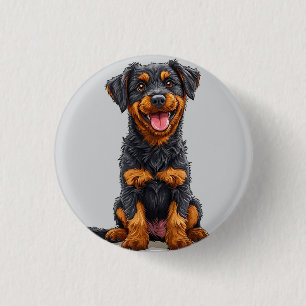 Fröhliche Illustration eines Schwarzbraunen Hundes Button